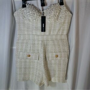 Fashion Nova Cream and Gold Textured Fabric L Jr